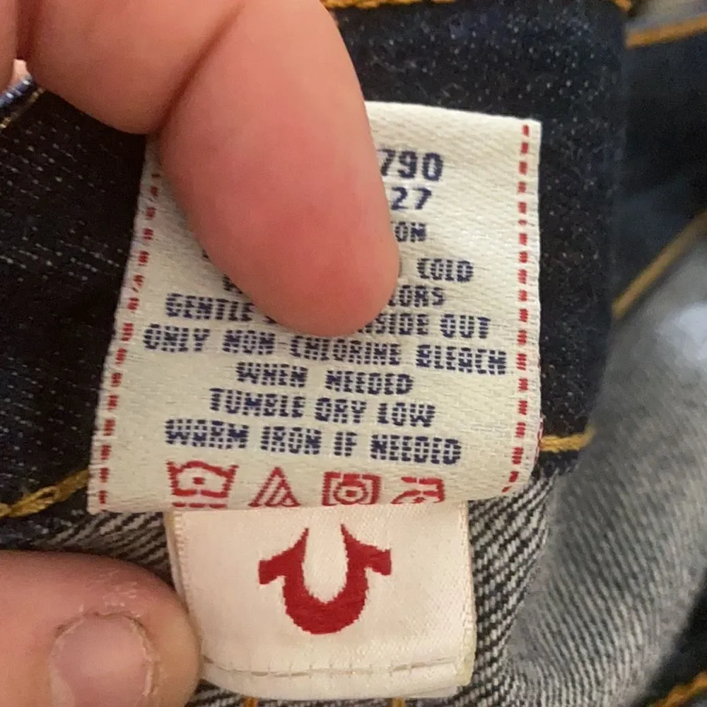 True Religion Blue Denim Manmade Rainbow Horseshoe Casual Cutoff Shorts
